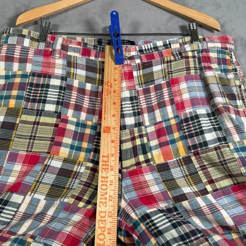 Snake Eyes Mens Golf Shorts Size 38 Red Green Madras Plaid Patchwork 7.5